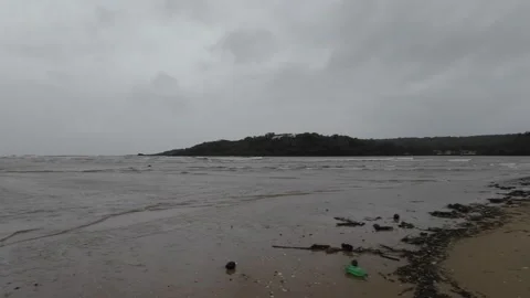 Beautiful Beach With Thunder Stormy Sky And Dark Clouds Stock Footage 280563630