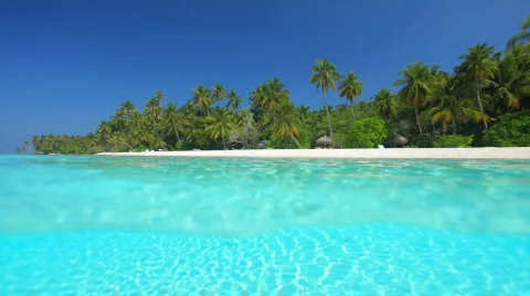 Beautiful beach underwater and over water Stock Footage