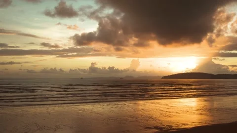 A beautiful beam light sunset on the beach Stock Footage 153507219