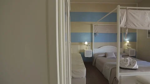 Beautiful bedroom with canopy Stock Footage 87860504