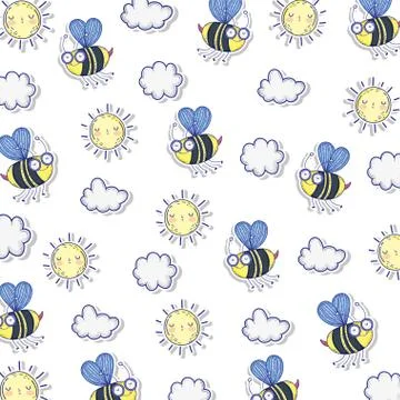 Beautiful bees flying pattern Stock Illustration