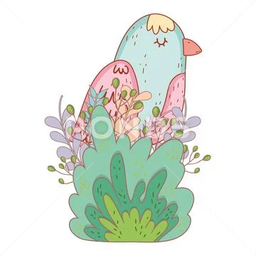Beautiful bird with bush garden Stock Illustration