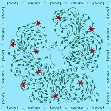 Beautiful bird with floral elements Illustrazione stock