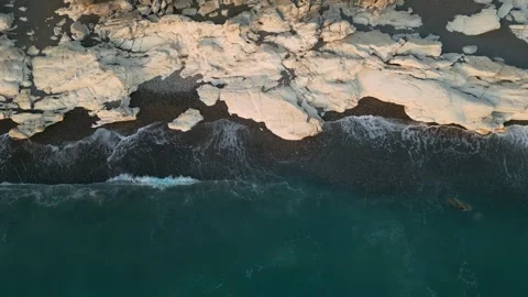 Beautiful bird's eye view of white cliffs and seashore background video Stock Footage 254308564