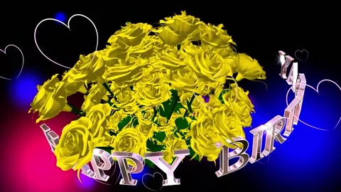 A beautiful birthday greeting! Bouquet of yellow roses with the effect of hearts Stock Footage