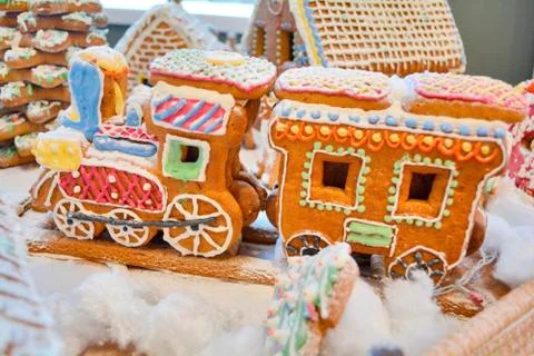 Beautiful biscuits, train from biscuits, handmade Stock Photos