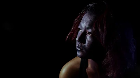 Beautiful but bizarre looking makeup Stock Footage 123270826