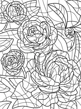 Beautiful black and white bouquet rose and leaves. Freehand sketch for adult Stock Illustration