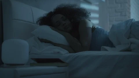 Beautiful Black Girl Sleeping In Bed At Night Stock Footage