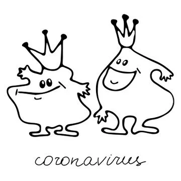 Beautiful black hand-drawn vector illustration of pair fun virus characters i Illustrazione stock