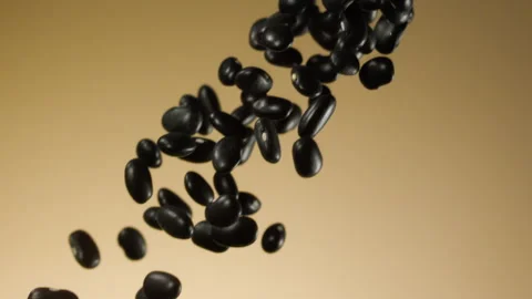 Beautiful black kidney beans falling in slow motion Stock Footage 150979464