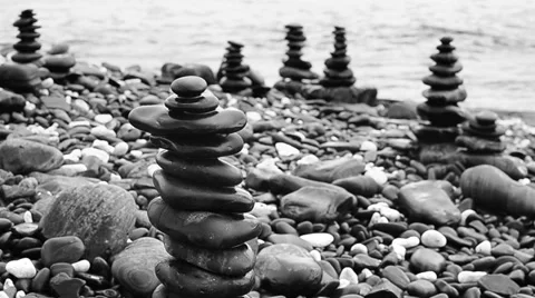 Beautiful black stone beach of lipe island, thailand (black and white) Stock Footage 36962649
