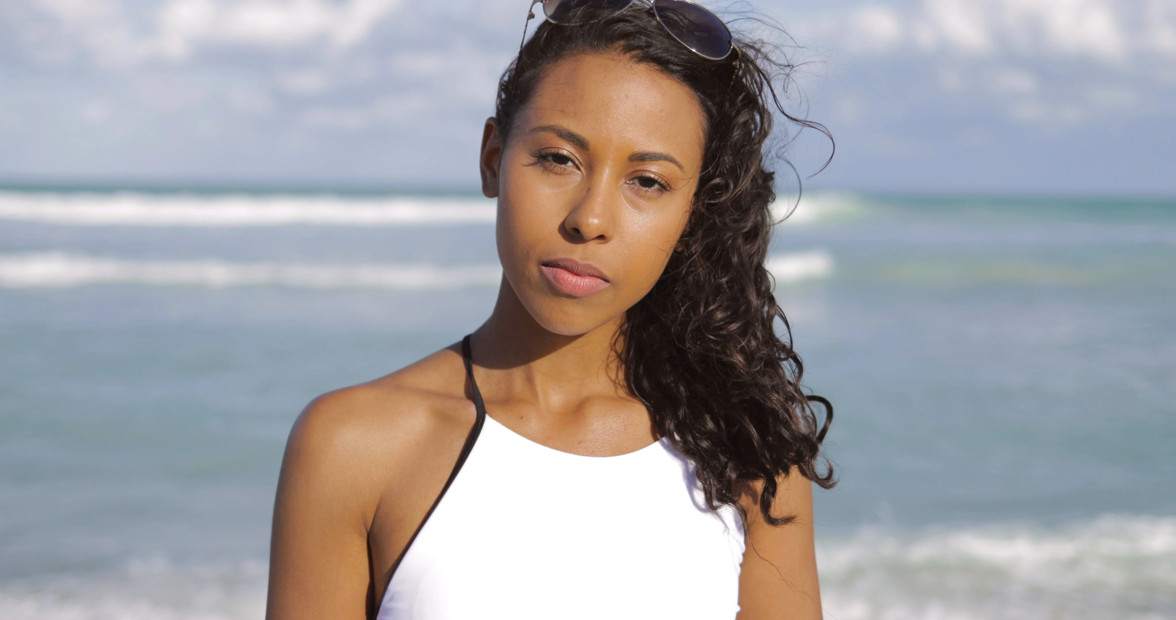 Beautiful Black Woman Portrait Bikini Beach Stock Photo 23907691