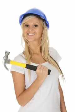 Beautiful Blond Construction Worker Stockfoto's