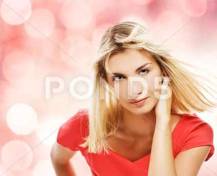 Beautiful blond woman over abstract background Stock Illustration