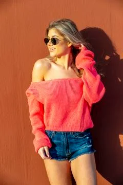 Beautiful Blonde Hispanic Model Posing In A City Environment Stock Photos