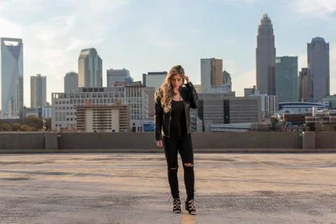 Beautiful Blonde Hispanic Model Posing In A City Environment Stock Photos