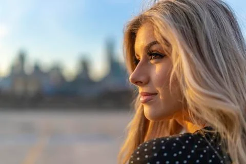Beautiful Blonde Hispanic Model Posing In A City Environment Stock Photos