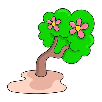 Beautiful blooming flowering tree in spring, doodle icon image kawaii イラスト素材