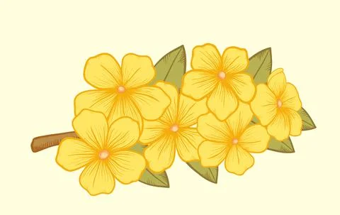 Beautiful blooming tree branch, painted in a graphic style with pastel colors Stock Illustration