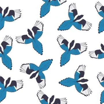 Beautiful blue birds pattern on white background	 Stock Illustration