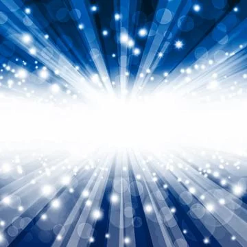Beautiful blue bokeh background with rays Stock Illustration