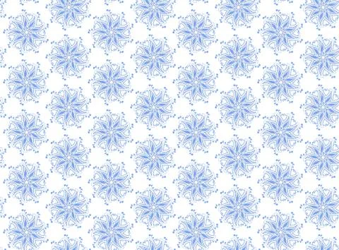 Beautiful blue delicate line vector seamless patterm flower Illustrazione stock