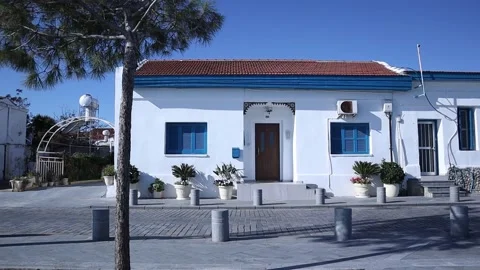 Beautiful blue door with windows in an old building in Cyprus Stock Footage 203924628