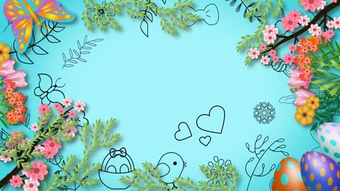 Beautiful blue easter holiday animation with greetings copy space Stock Footage 265140949
