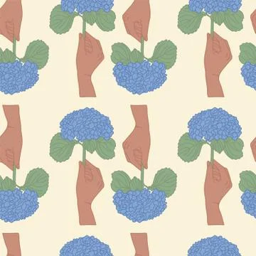 Beautiful blue flower in hands pattern. Botanical backing for your for your Stock Illustration