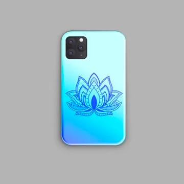 Beautiful Blue Gradient Print Design with Detailed Lotus Brush - Print for Sm Stock Illustration