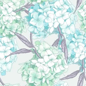 Beautiful Blue Hydrangea Seamless Background Stock Illustration