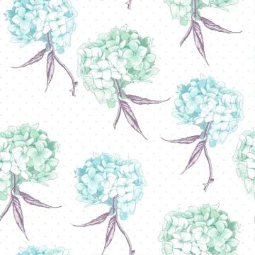 Beautiful Blue Hydrangea Seamless Background Stock Illustration