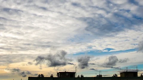 Beautiful Blue Multilayer Sky Clouds At Dusk Sunset. Stock Footage 97504626