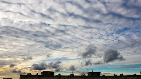 Beautiful Blue Multilayer Sky Clouds At Dusk Sunset. 4k Stock Footage 97697644
