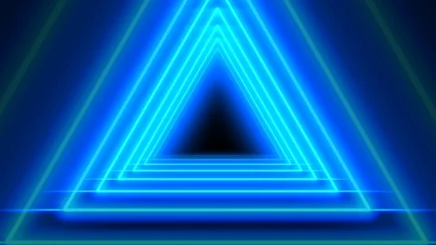 Beautiful Blue Neon Abstract Triangle Tunnel seamless background. 4K Video stock 101761206