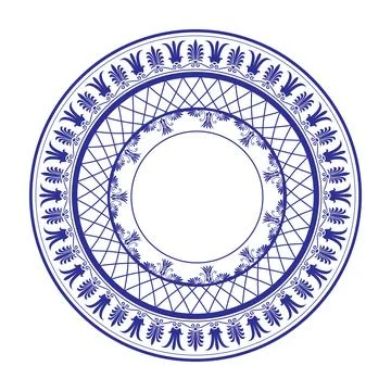 Beautiful blue round frame arabesque. Vintage ethnic frame with greek pattern.  Stockillustratie