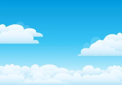 Beautiful blue sky background with soft white fluffy clouds flat vector Stock Illustration