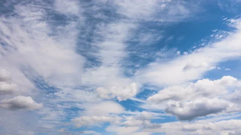 Beautiful blue sky with clouds background. Loop Stock Footage 122491323