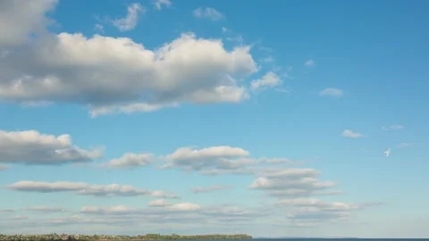 Beautiful blue sky with clouds over the river, time lapse Stock Footage 161805164