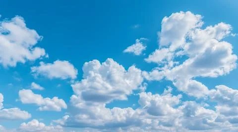 Beautiful blue sky with clouds pastel blue painted 스톡 사진