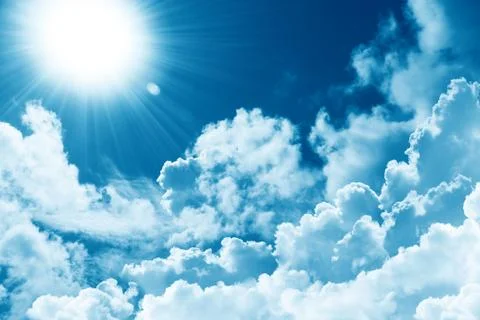Beautiful blue sky white cloud sunshine. Religion concept heavenly background Stock Photos