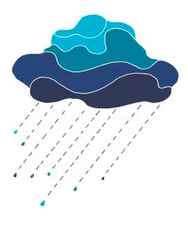 Beautiful in blue tones cloud with raindrops, isolated on white Stock Illustration