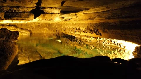 Beautiful Blue Underground Lake in a Cave Stock Footage 313467722