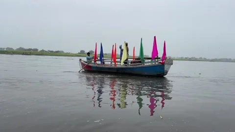 Beautiful boat riding in river Stock Footage 171919297