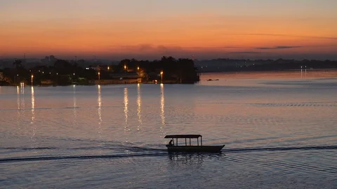 Beautiful Boat In Sunset Stock Footage 121389610