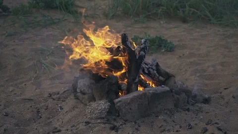 Beautiful bonfire on the beach in slow motion Stock Footage 110694939