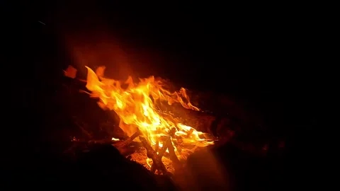 Beautiful bonfire or fireplace burning in nature at night. 4K Stock Footage 287688532