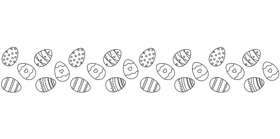 Beautiful border with Easter eggs composition. Seamless horizontal string, .. Illustrazione stock