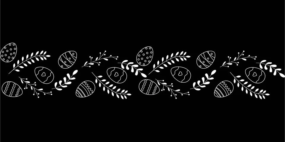 Beautiful border with Easter eggs composition. Seamless horizontal string, .. Illustrazione stock